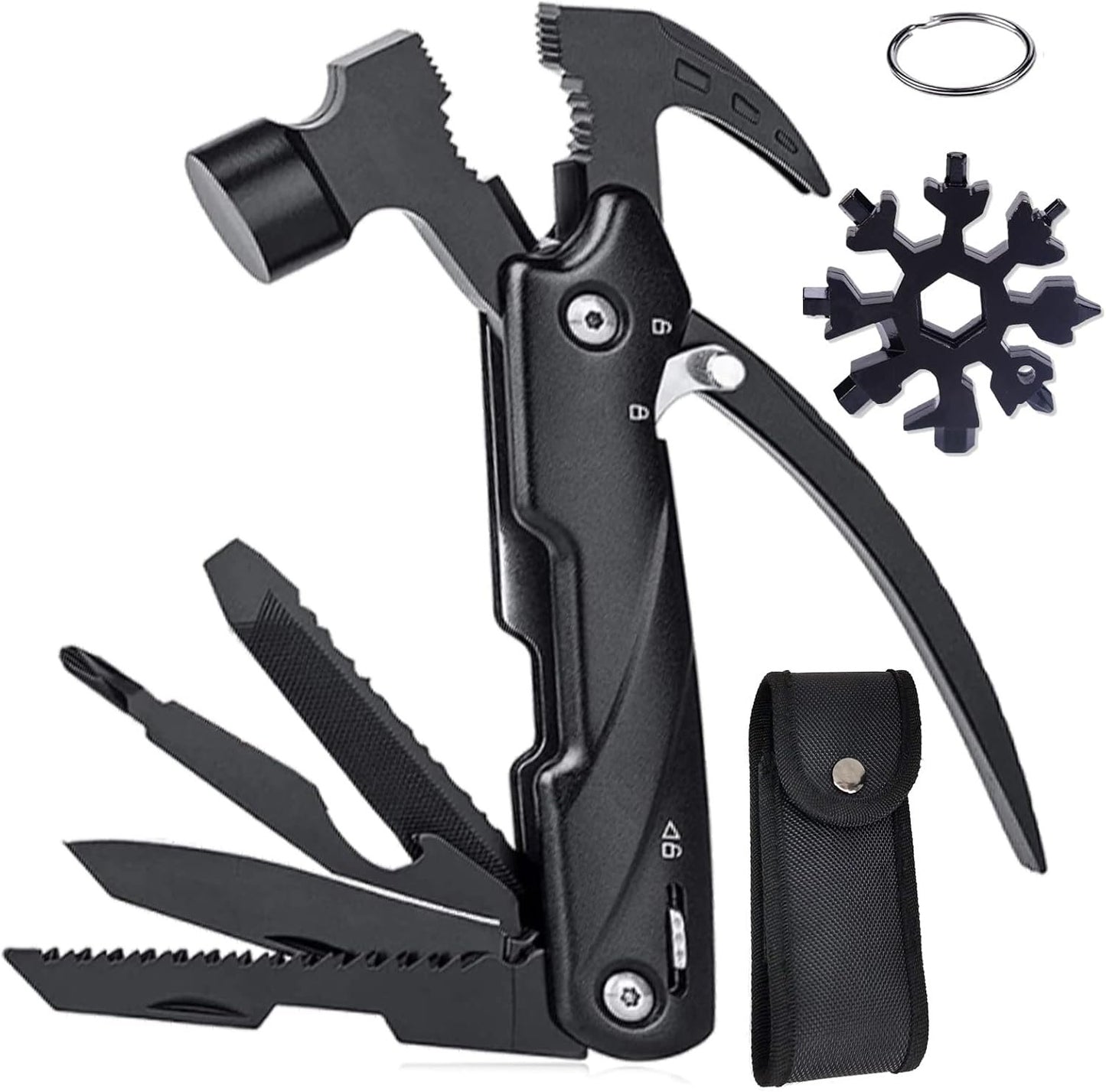 15-in-1 Multitool Hammer Black 18 In 1 Snowflake Multi Tool, Camping Accessories Survival Gear, Dad Husband Grandpa Men Cool Gadget Stocking Stuffers Gift, Christmas Birthday Father'day Gift
