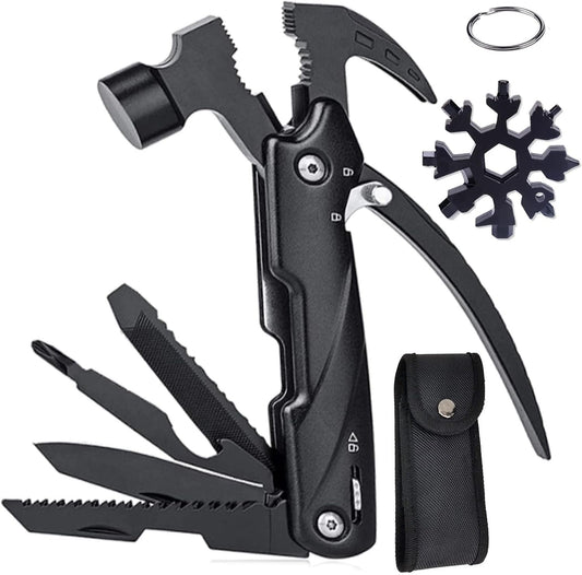 15-in-1 Multitool Hammer Black 18 In 1 Snowflake Multi Tool, Camping Accessories Survival Gear, Dad Husband Grandpa Men Cool Gadget Stocking Stuffers Gift, Christmas Birthday Father'day Gift
