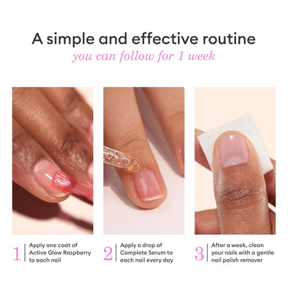 Manucurist Healthy Glow Duo - Active Glow Raspberry (Pink) Repairing Nail Polish Care & Complete Nail & Cuticle Serum - 2 in 1 Nail Strengthener Polish - Plant-Based Formula - Beauty Gift for Women