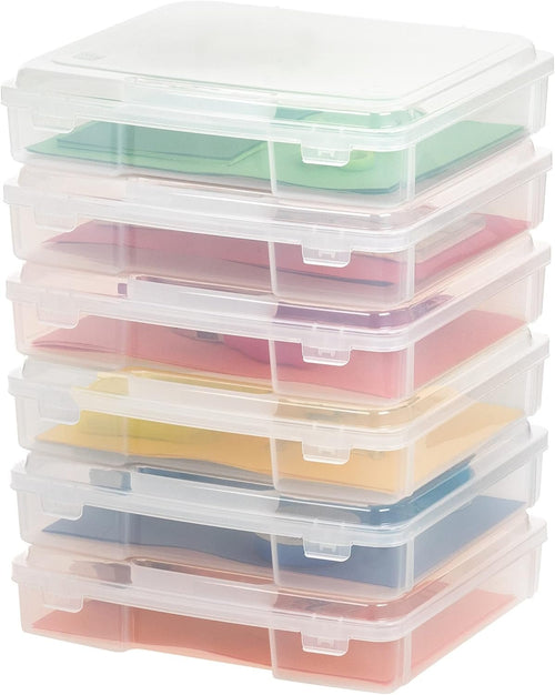IRIS USA 8.5" x 11" Thick Plastic Portable Project Storage Case with Snap-Tight Closure Latch, 6-Pack, Caddy Container Box to Organize Paper Magazine Document Craft Hobby Quilting Art Supplies, Clear