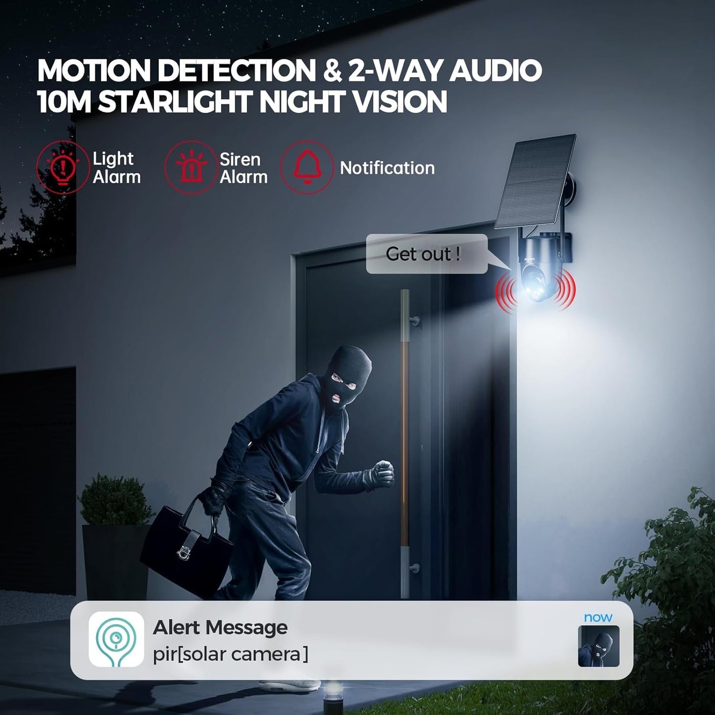 4G LTE Cellular Solar Security Camera Wireless Outdoor, No WiFi Solar Powered Camera, 360° Live View, 2K Color Night Vision, PIR Detection, 2-Way Audio, Motion Alert, Built in SIM Card, Easier to use