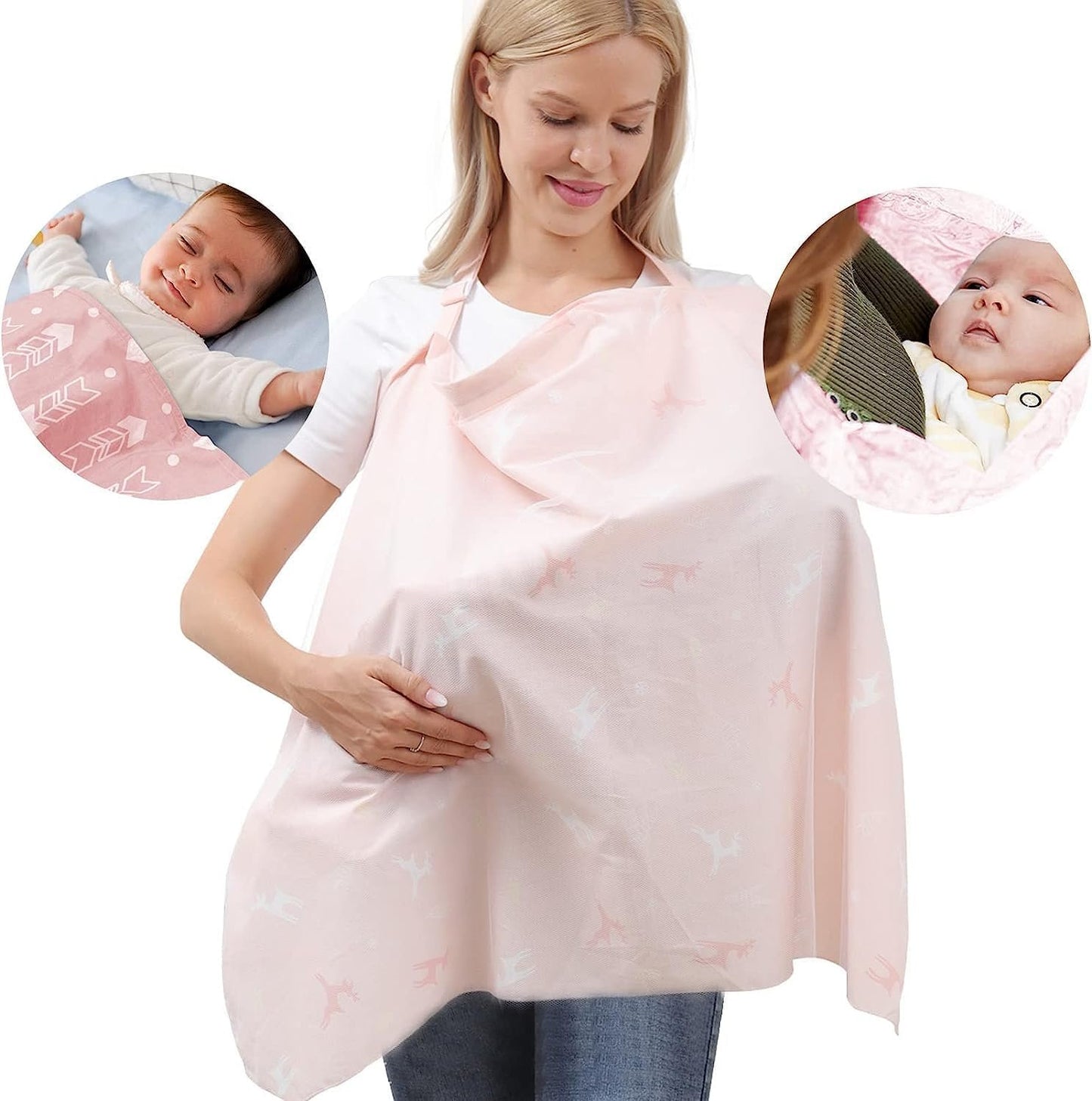 Baby Nursing Covers for Baby Breastfeeding, Breast Feeding Cover with Breathable Lace Screen Yarn and Rigid Hoop for Mother Nursing Apron, 360Â° Full Privacy (Love Crown)
