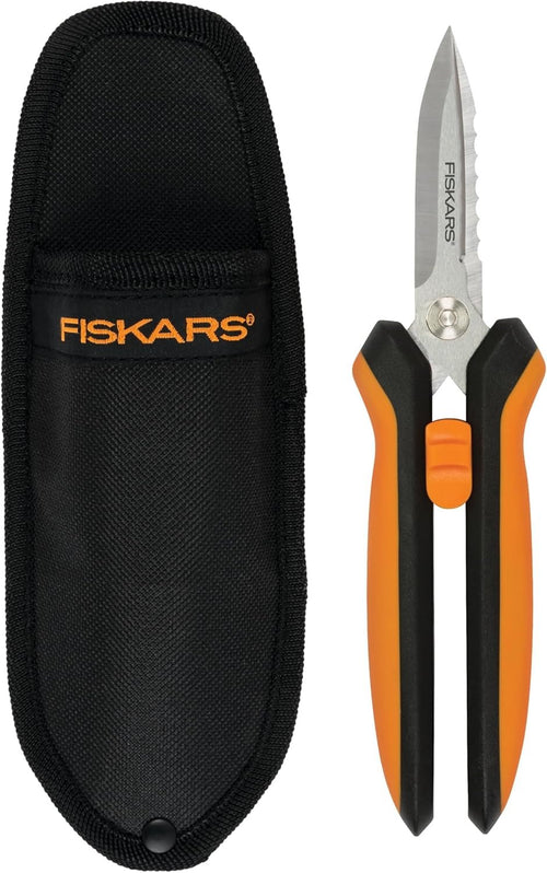 Fiskars Pruning Shears for Gardening, Multipurpose 8" Garden Shears with Sheath and SoftGrip Handle, Great for Cutting Nursery Pots, Bags, and Wire