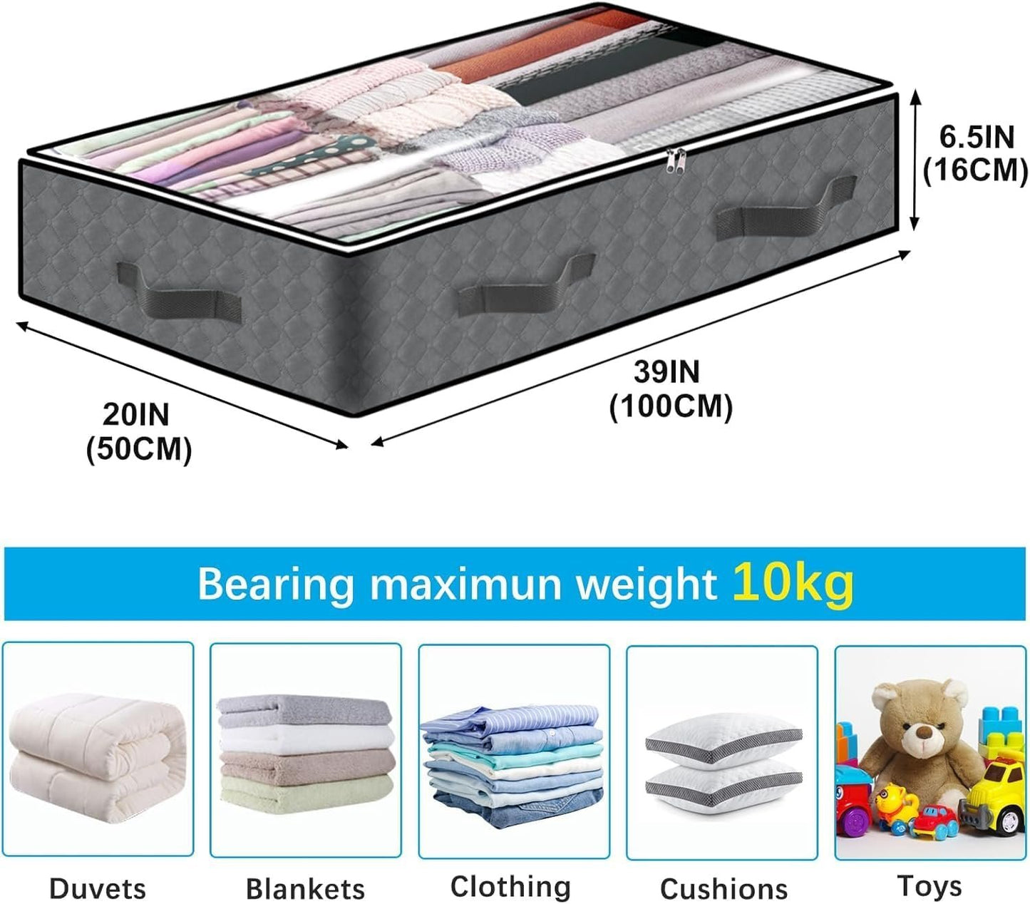90L Underbed Storage Containers, 4 Pack Reinforced Handle Closet Organizers and Storage Bins, Foldable Underbed Bags for Blankets, Towels, Comforter, Sweaters, Pillows, Linen Sheets