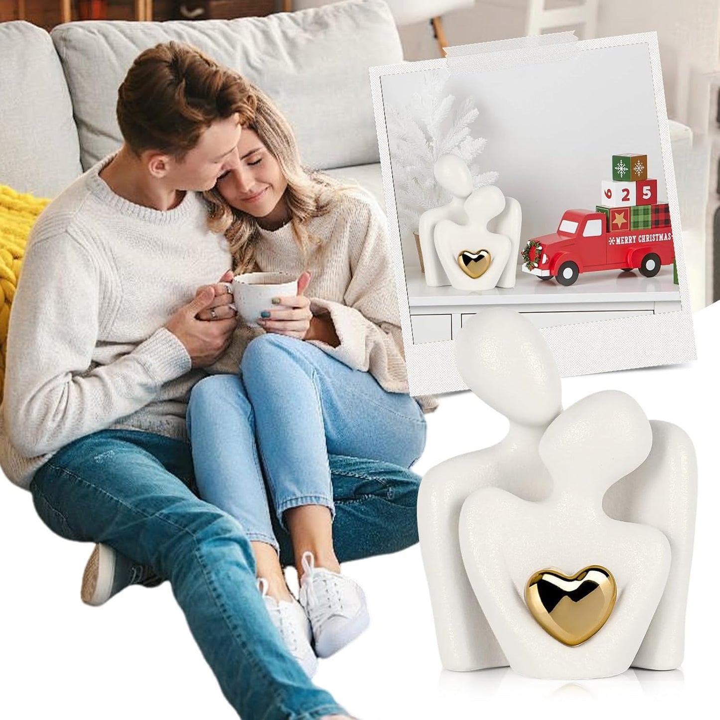 UTTCMK Bedroom Decor Couple Statue - Mini Art Couple Sculpture Knick Knacks Aesthetic, Modern Tv Stand Decoration Items for Living Room Bookshelf Shelves Wedding Coffee Table Decor(White B)