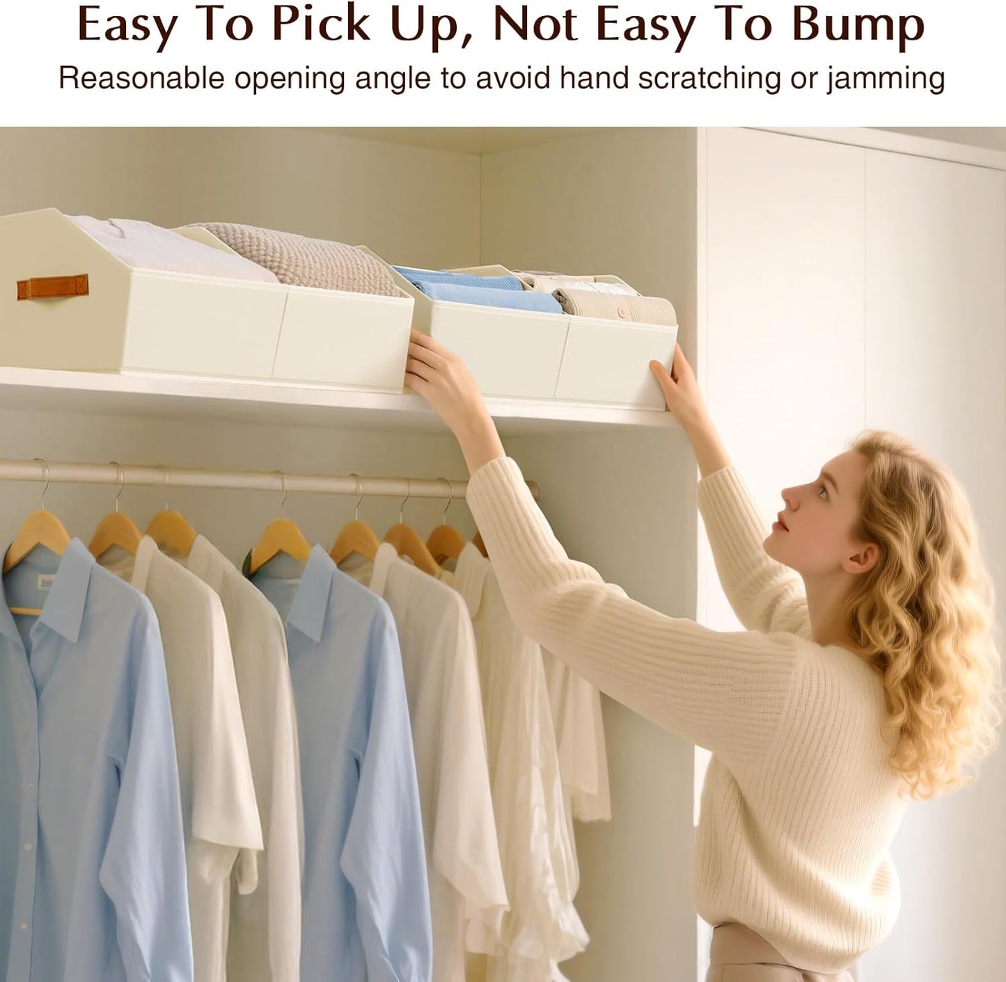 Closet Organizers and Storage Bins - 8 Pack Collapsible Divided Trapezoidal Cube Storage Bins Baskets with Orange Handle for Organizing Clothes Blankets, Toys, Books, Towels(Beige)