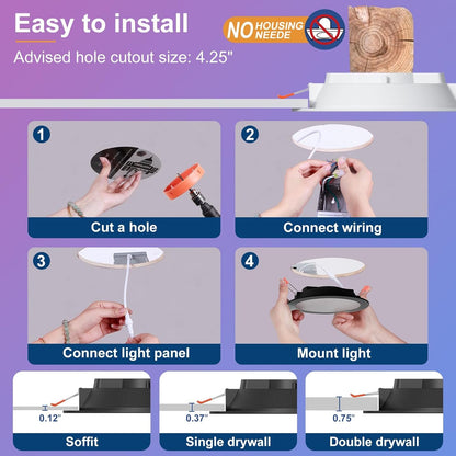 SikSog Smart Recessed Lighting 4 Inch 12W Black Pot Lights RGBCW Color Changing LED Downlight with Junction Box,1000 Lumen Recessed Ceiling Light Compatible with Alexa,Dimmable by Bluetooth -12Pack