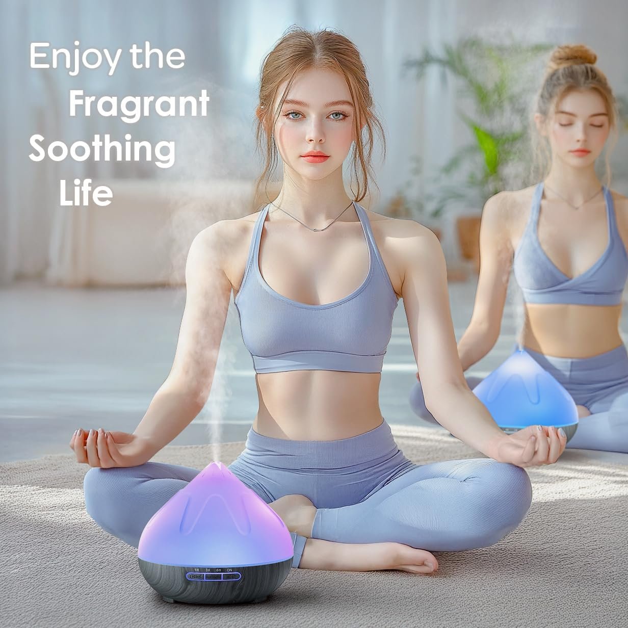 Aroma 500 ML Diffuser, Essential Oil Diffuser with Remote Control, Humidifier with 14 Color Lights for Large Room, 4 Timer Setting, Auto Shut-Off Gray