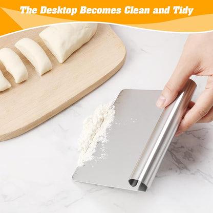 Wandeful 2 Pack Stainless Steel Food Scraper and Chopper Large Griddle Spatula Kitchen Tool Gadget， Multi-Purpose Kitchen Utensil for Dough, Cake, Pizza