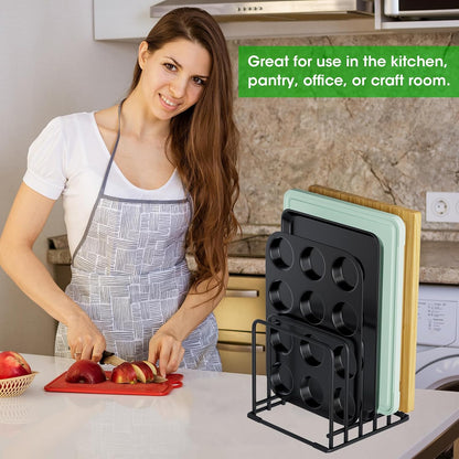 5-Tier Cutting Board Organizer Rack, Kitchen Storage & Organization Accessories for Cutting Boards, Baking Sheets, Trays, Space-Saving Kitchen Cabinet & Pantry Organizer, Rust-Resistant Metal