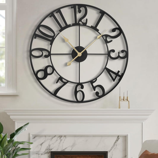 LEIKE Large Wall Clocks for Home Decor, 18.5" Vintage Rustic Arabic Numeral, Battery Operated, Silent Non-Ticking, Black Metal, Decorative Wall Clocks for Farmhouse, Living Room, Office, Kitchen