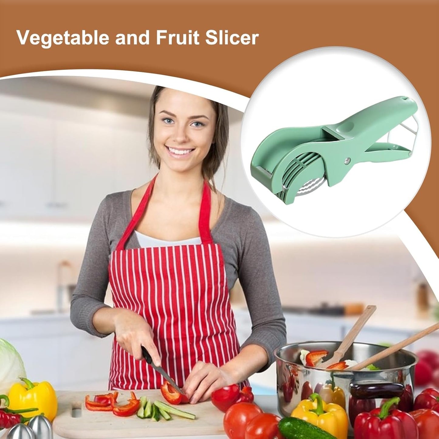 Potato Slicer, Egg Cutter Tool, Kitchen Prep Gadget, Non-Slip Base Design, Multifunctional Food Slicer, Home Restaurant Meal Preparation Use, 17.5 x 6 cm Green Orange
