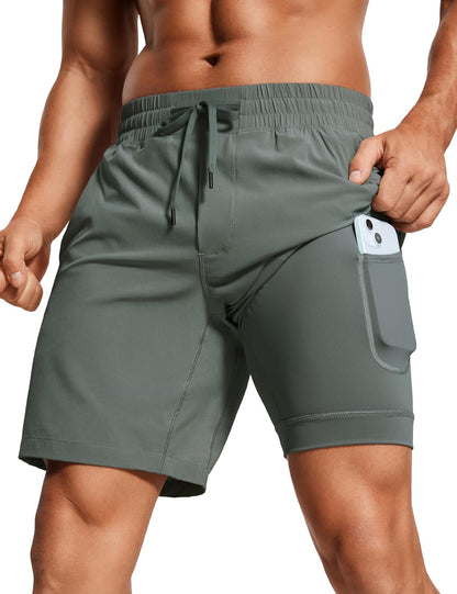 CRZ YOGA Men's Running Shorts with Liner - 7'' Quick Dry Workout Sports Athletic Shorts with Pockets