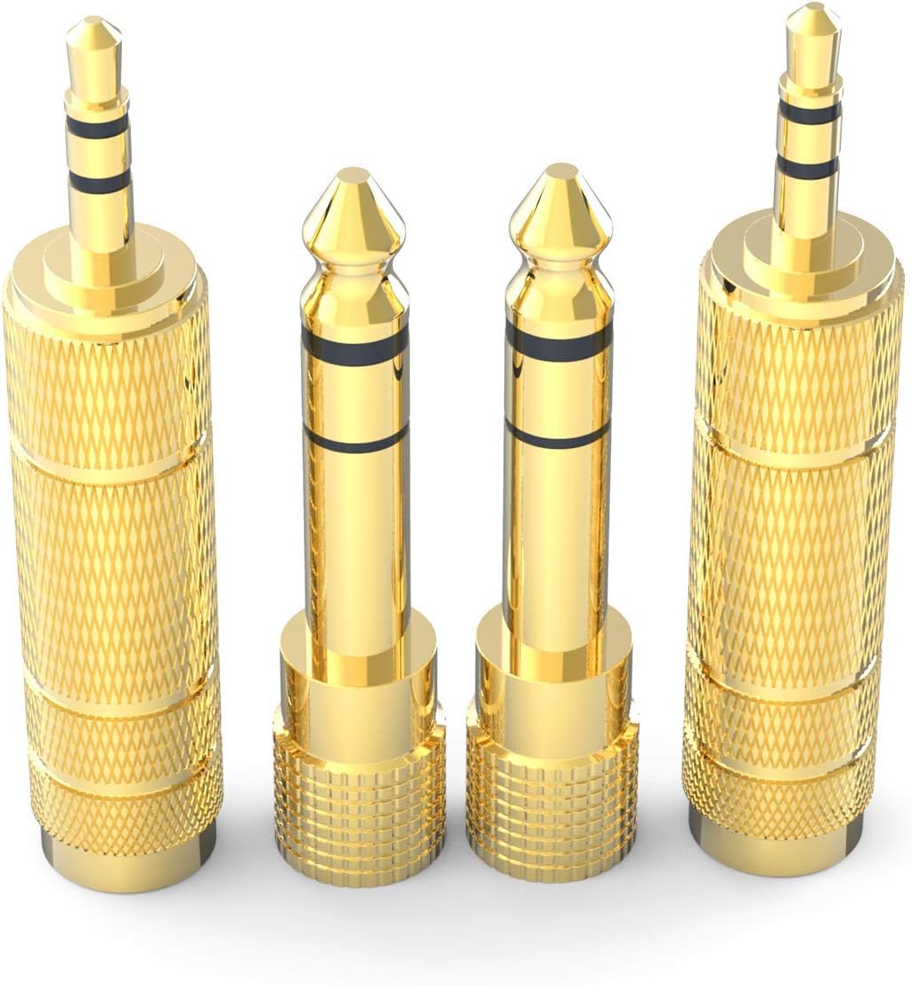 DIGITNOW! 3.5mm Male to 6.35mm Female and 6.35mm Male to 3.5mm Female Stereo Jack Adapter Gold-Plated Connectors Compatible with Guitar Electronic Keyboards Headphones, 4 Pack