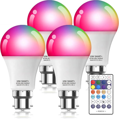 Vanance Smart Light Bulbs 4Pack with Remote, Compatible with Alexa Google Home, WiFi & Bluetooth Smart Home Lighting, Bayonet B22 A19 800LM Dimmable Warm Multicolor Changing Led Light Bulbs