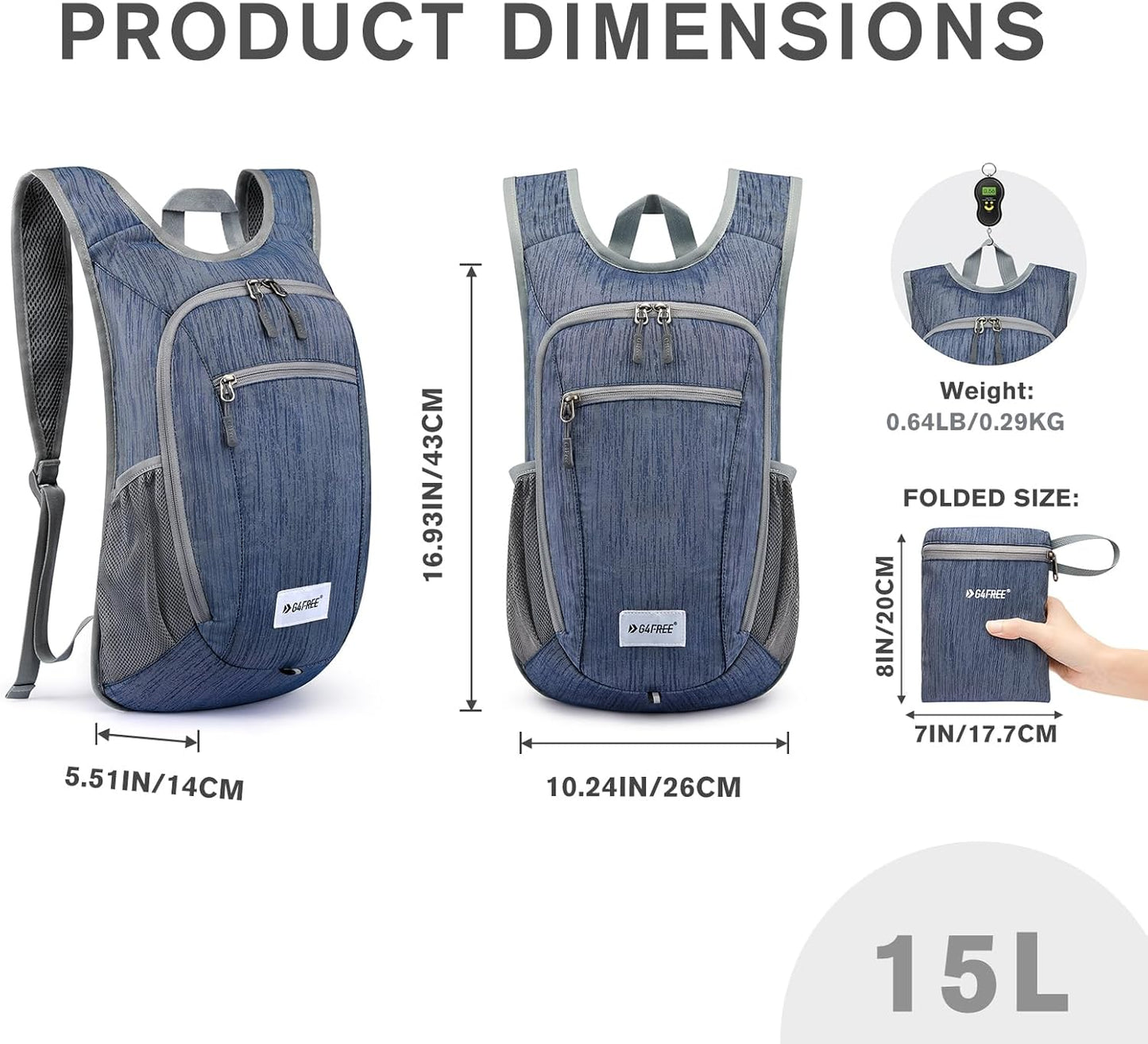 G4Free 10L/15L/20L Hiking Backpack Lightweight Packable Hiking Daypack Small Travel Outdoor Foldable Shoulder Bag