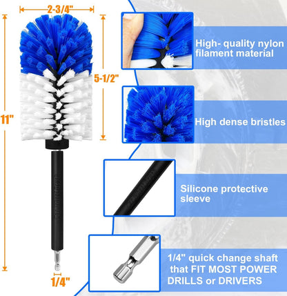 Wheel Brush Kit, Soft Drill Wheel Cleaner Brush, Tire Brush, Detailing Brush, and Detailing Pads, No Scratches Car Wheel Cleaning Kit for Wheels, Tires, Rims, Engines, Exhaust(Blue+White, 6 Pk)