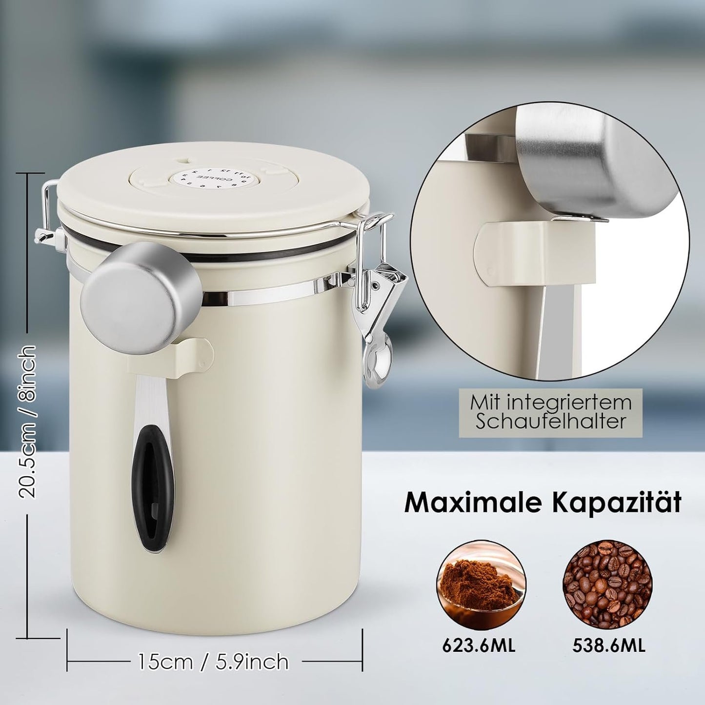 Pitmoly Airtight Coffee Canister with CO2 Valve,2.8L Food Storage Container, 32OZ Stainless Steel Coffee Storage Jar with Date Tracker and Measuring Scoop for Coffee Beans, Grounds, Sugar and Flour