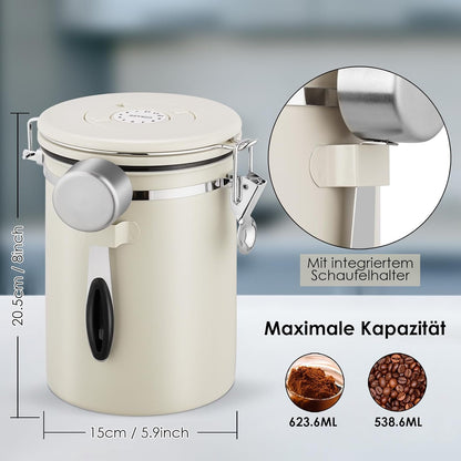 Pitmoly Airtight Coffee Canister with CO2 Valve,2.8L Food Storage Container, 32OZ Stainless Steel Coffee Storage Jar with Date Tracker and Measuring Scoop for Coffee Beans, Grounds, Sugar and Flour