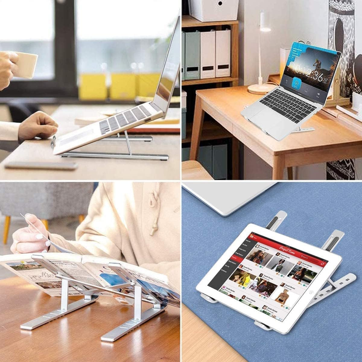 Laptop Stand Kamoon Portable Adjustable Tablet Computer Stand Aluminum Alloy Folding Laptop Stand Compatible MacBook Air Pro, HP More 10-15.6" Laptops & Tablet(Space Silver)