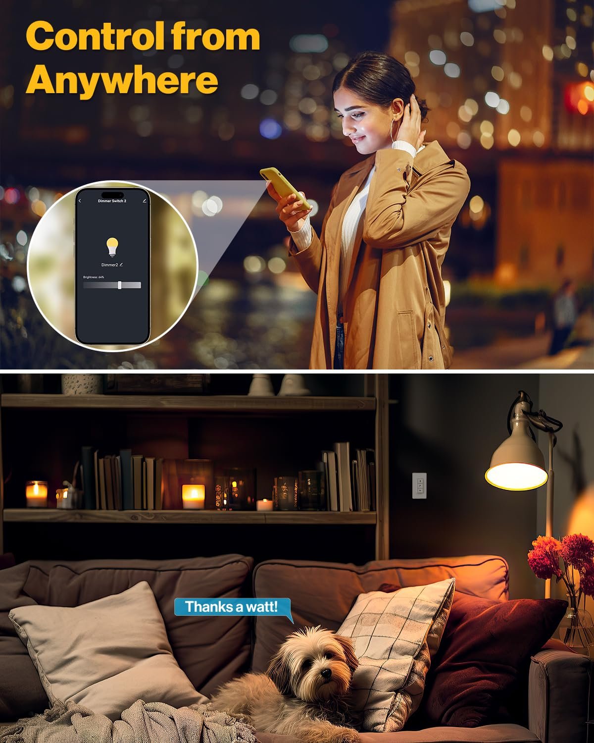 Sunco Smart Dimmer Switch, Double Rocker Wall Light Switch, WiFi Compatible with Tuya, Smart Life, Sunco Lighting Smart App, 120V, Compatible with Alexa and Google Assistant