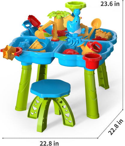 Lucky Doug Kids Sand and Water Table, 4 in 1 Beach Toys for Toddlers Kids Boys Girls, Outdoor Activity Summer Play Toys for Toddlers Age 3-5