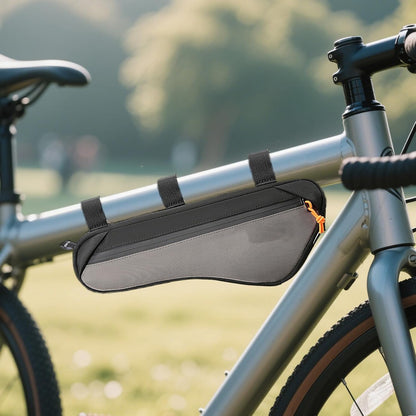 Cycling Pouch, Bikes Frame Bag, Water-Resistant Polyester Bicycles Handlebar Gear Bag, Secure Zipper Closure for Travel Outdoor Tools Keys Phone, 13.78 Inches Grey 1 Piece