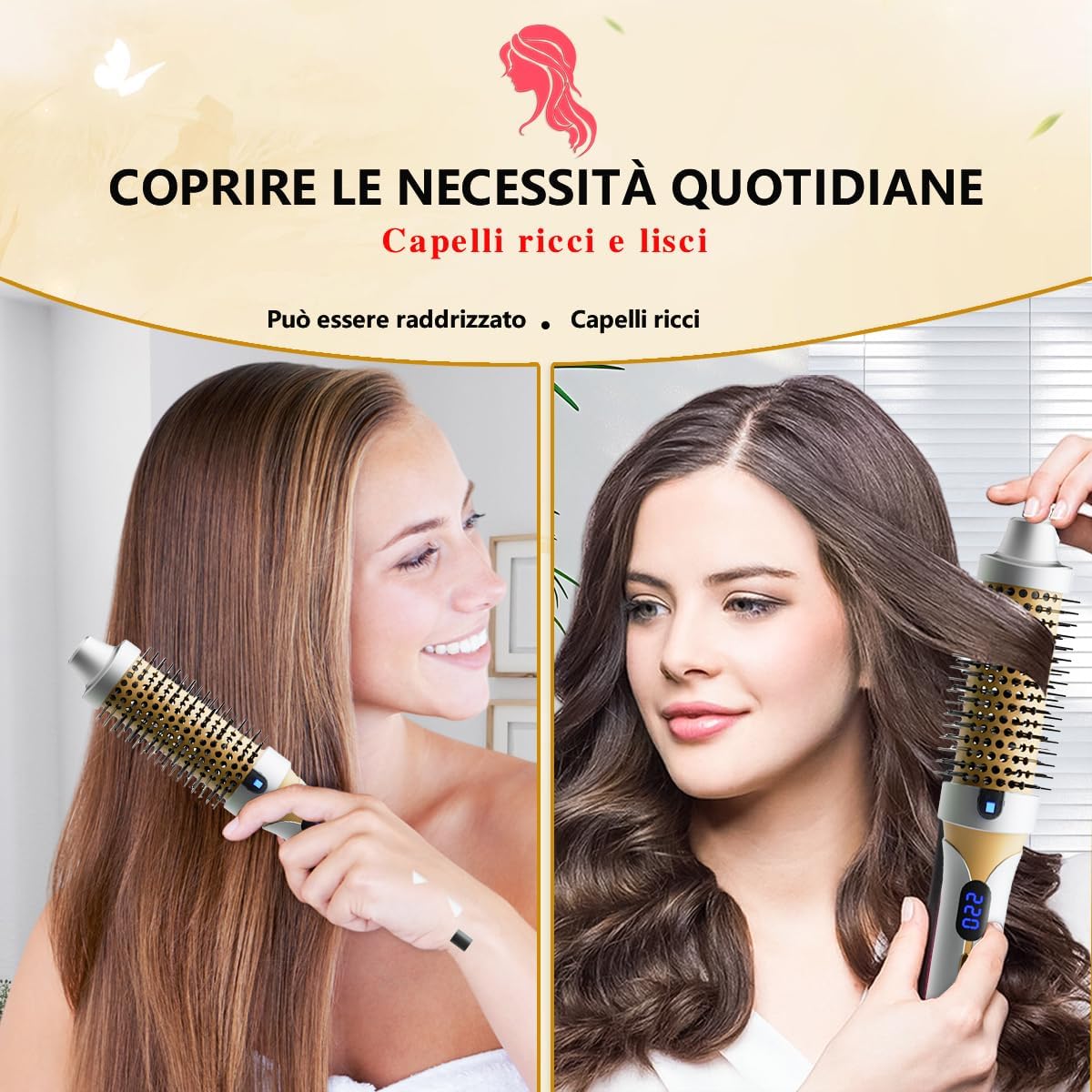 Rotating Hair Brush, Thermal Hair Brush, Thermal Curling Brush, 38 mm Heated Lonic Curling Brush for Creating Volume and Natural Curls, Ionic Care (Gold)