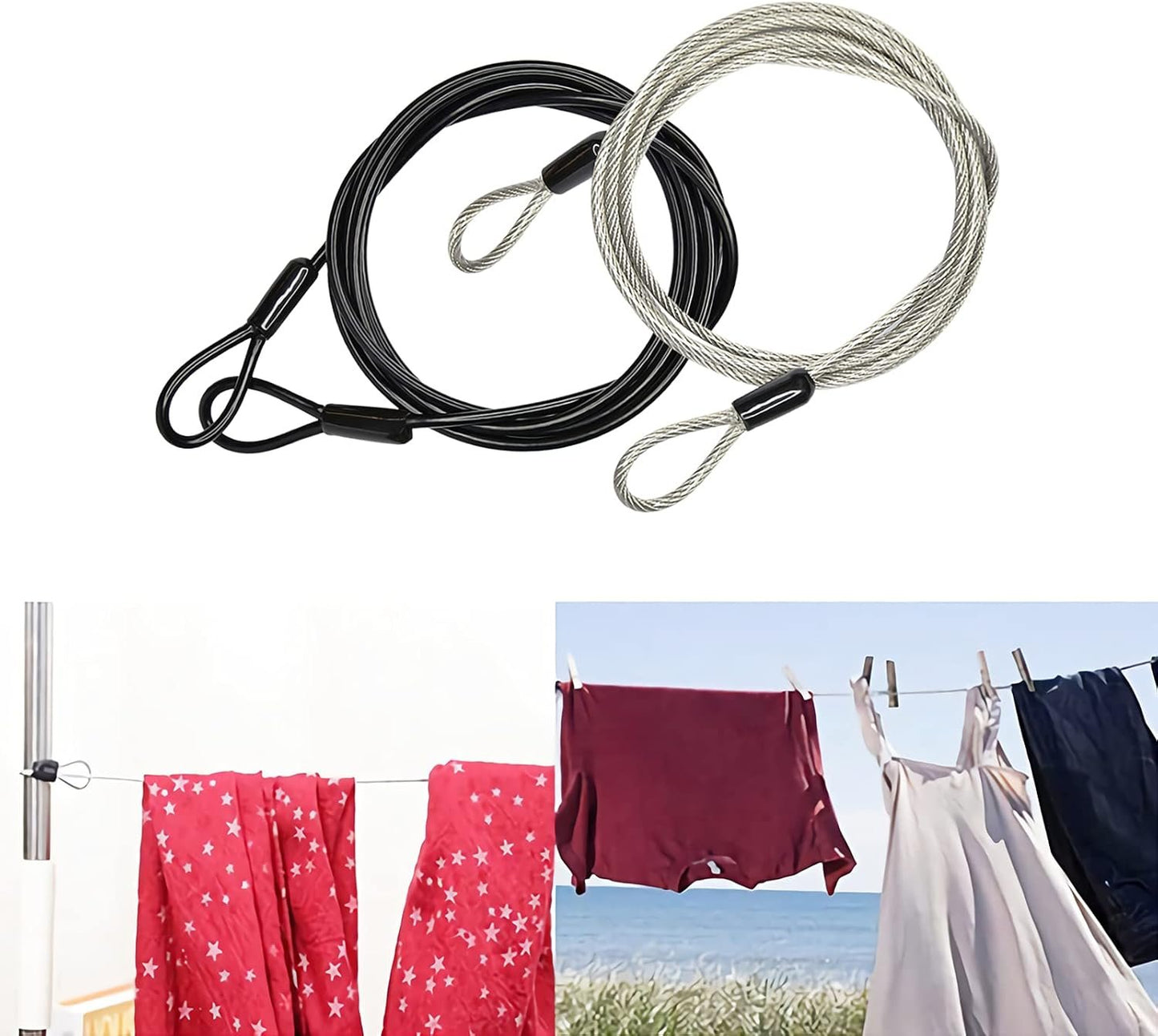 GOMRQING 100CM/3.3ft 3mm Outdoor Travel Security Cable Lock,Braided Steel Coated Safety Cable Luggage Lock,Safety Cable Wire Rope Double Loop Lightweight (2 Pack)