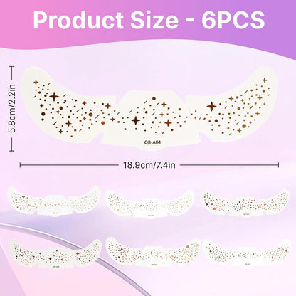 6 Pcs Glittery Tattoos Freckles Gold Foil Glitter Freckles Makeup Speckles Temporary Waterproof Face Tattoos Accessories for Party and Special Occasions