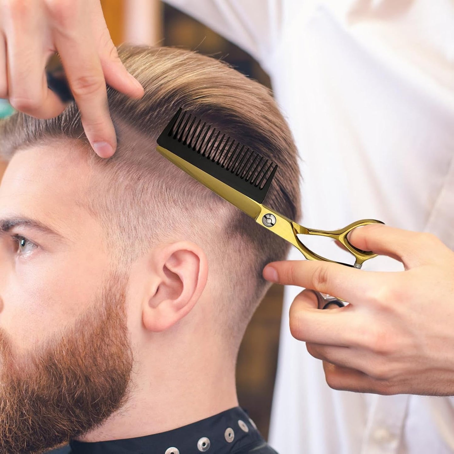 Forbici da Parrucchiere, Attrezzi Per Taglio Capelli, Forbici Sfoltitrici 2 in 1 con Pettine Rimovibile per Uomo Donna Taglio Capelli a Casa Viaggio Parrucchieri Salone Domestico Cura Personale