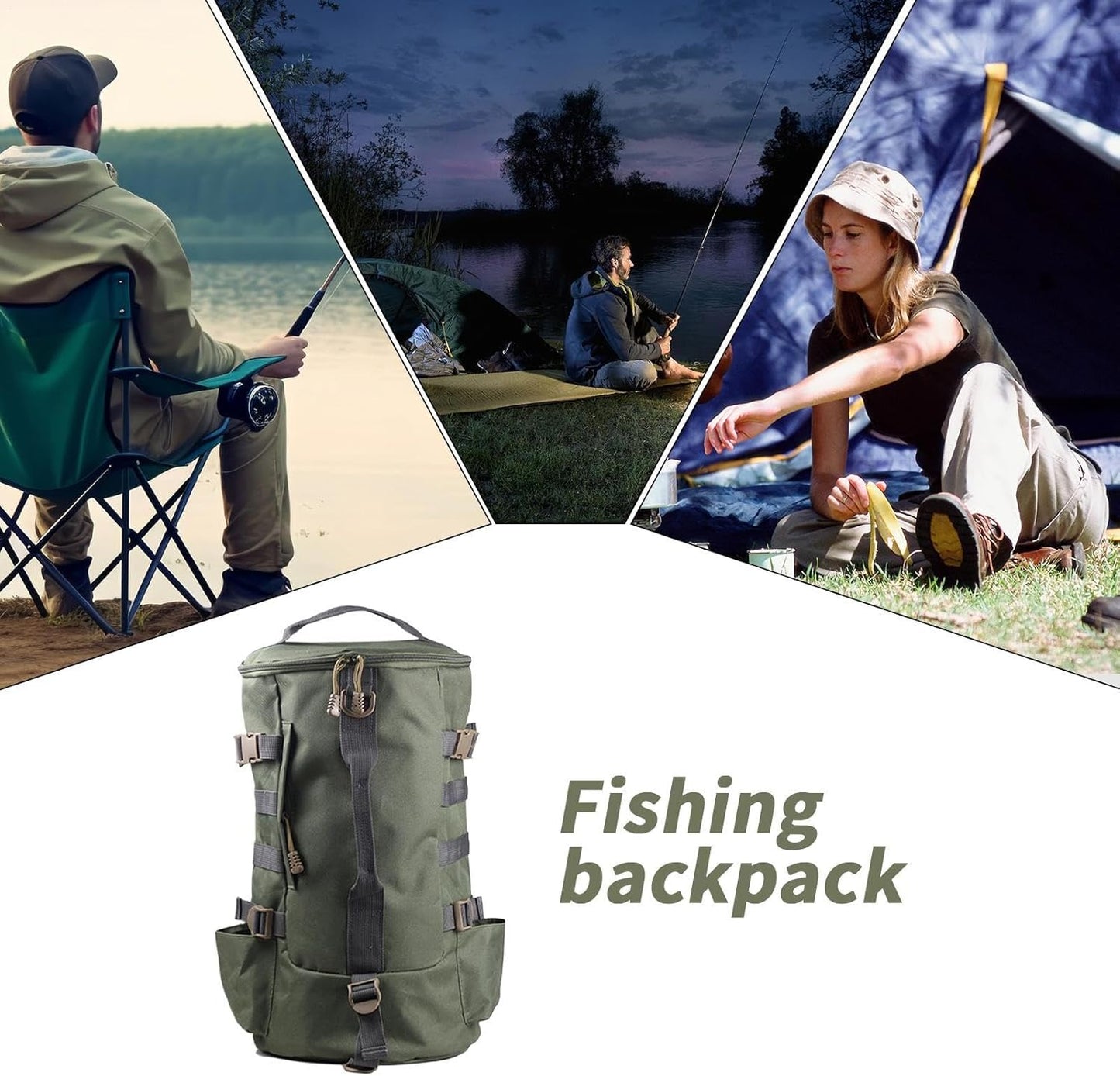 Fishing Backpack, Fishing Tackle Box Storage Bag, Rod Holders, Outdoor Reel Bait Gear Organizer, Sling Pack Multiple Compartments for Lake, Riverside, Camping, Hiking, Travel