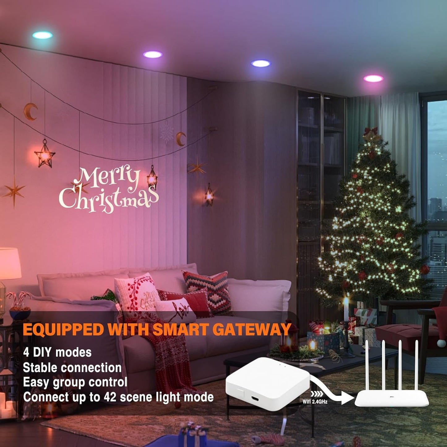 12Pack Smart RGB Recessed Lighting 6Inch,Ultra-Thin Canless LED Downlight, 2.4GHz Wi-Fi Bluetooth Direct Connect, 2700K-6500K,12W,1080LM,Work with Tuya App, Alexa,Google Assistant, Music Sync