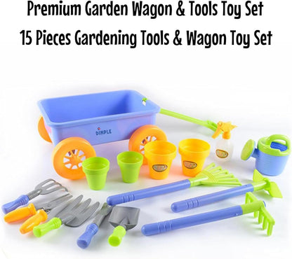 Dimple Kids Gardening Set Tools Wagon Toy 15 Pcs Kids Gardening Tools & Toddler Gardening Set-Sturdy & Durable Kids Wagon-Top Wagon for Kids, Toddler Outdoor Toys, Outdoor Toys for Toddlers 3-5 for Yd