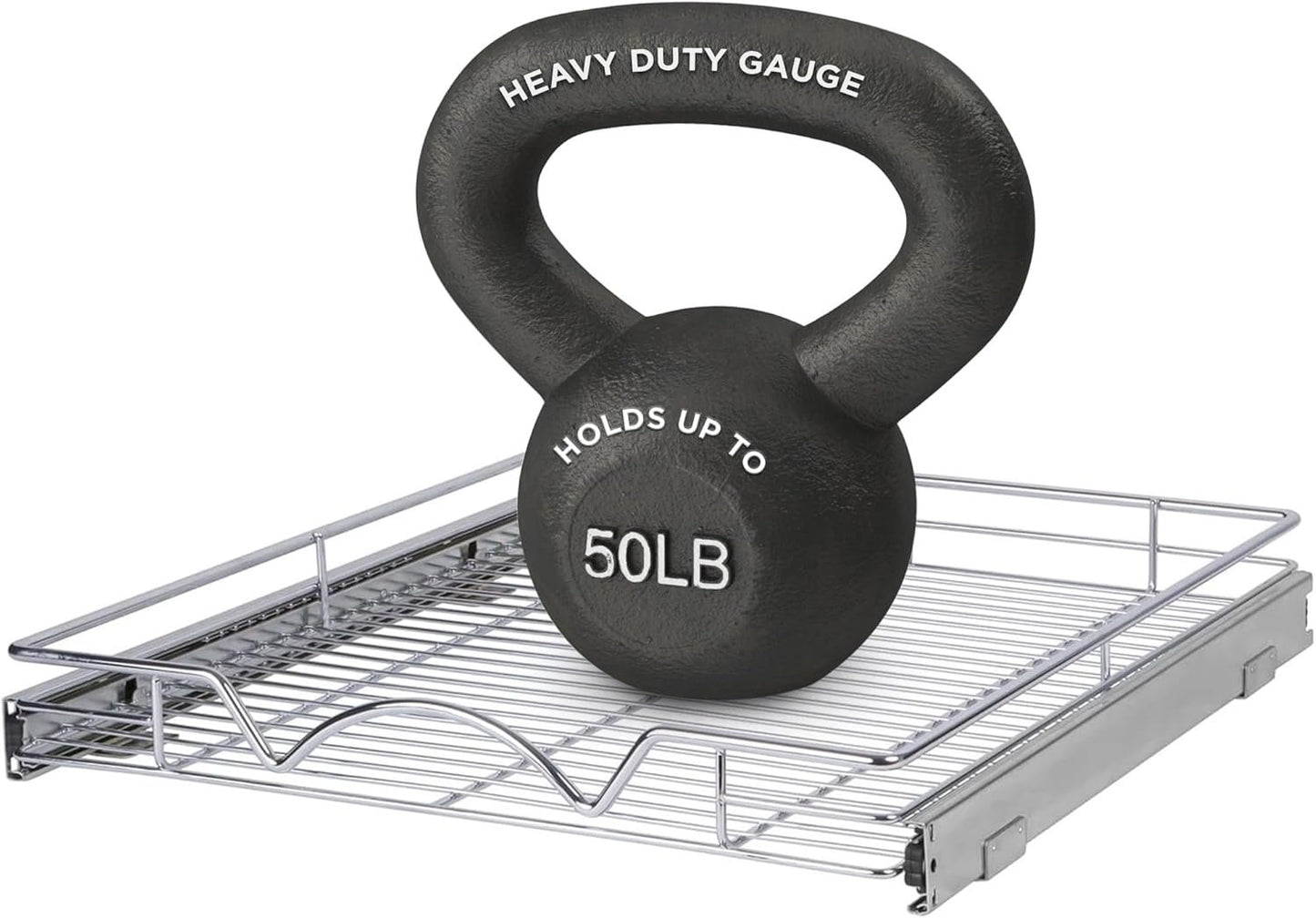HOLDN’ STORAGE Pull Out Cabinet Organizer, Heavy Duty Caddy w/Lifetime Limited Warranty -20”W x 21”D - Requires At Least 21-1/4” Cabinet Opening, Steel Metal Drawers Slide Out, Chrome