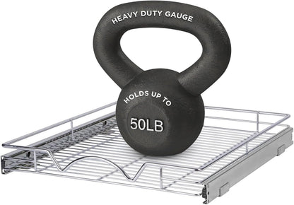HOLDN’ STORAGE Pull Out Cabinet Organizer, Heavy Duty Caddy w/Lifetime Limited Warranty -20”W x 21”D - Requires At Least 21-1/4” Cabinet Opening, Steel Metal Drawers Slide Out, Chrome