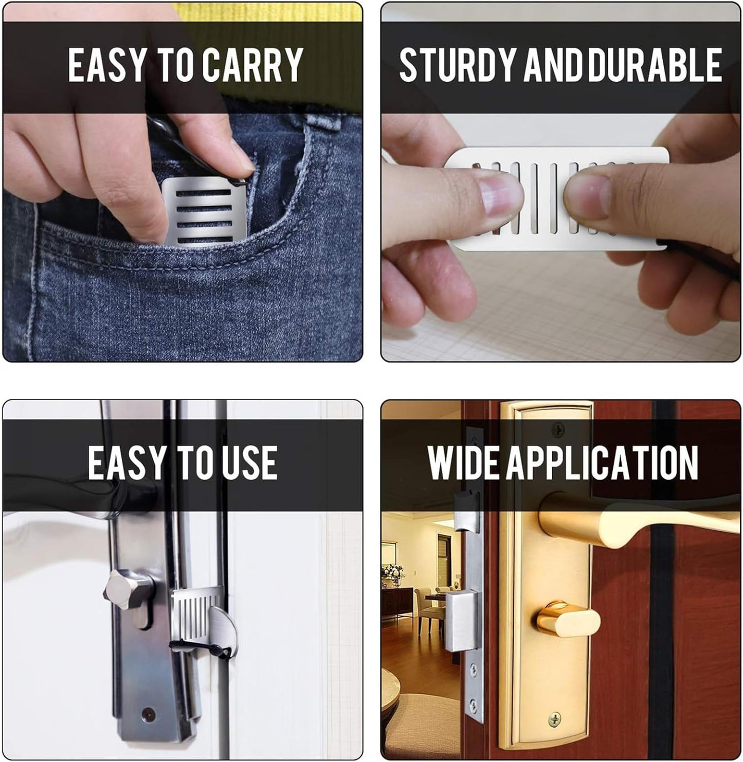 Portable Door Lock, Child Safety Device, Adjustable Security Lock, Heavy-Duty Stainless Steel, No Tool Quick Install, Compact Travel-Friendly Design, For Home Or Apartment Use, 3.15in