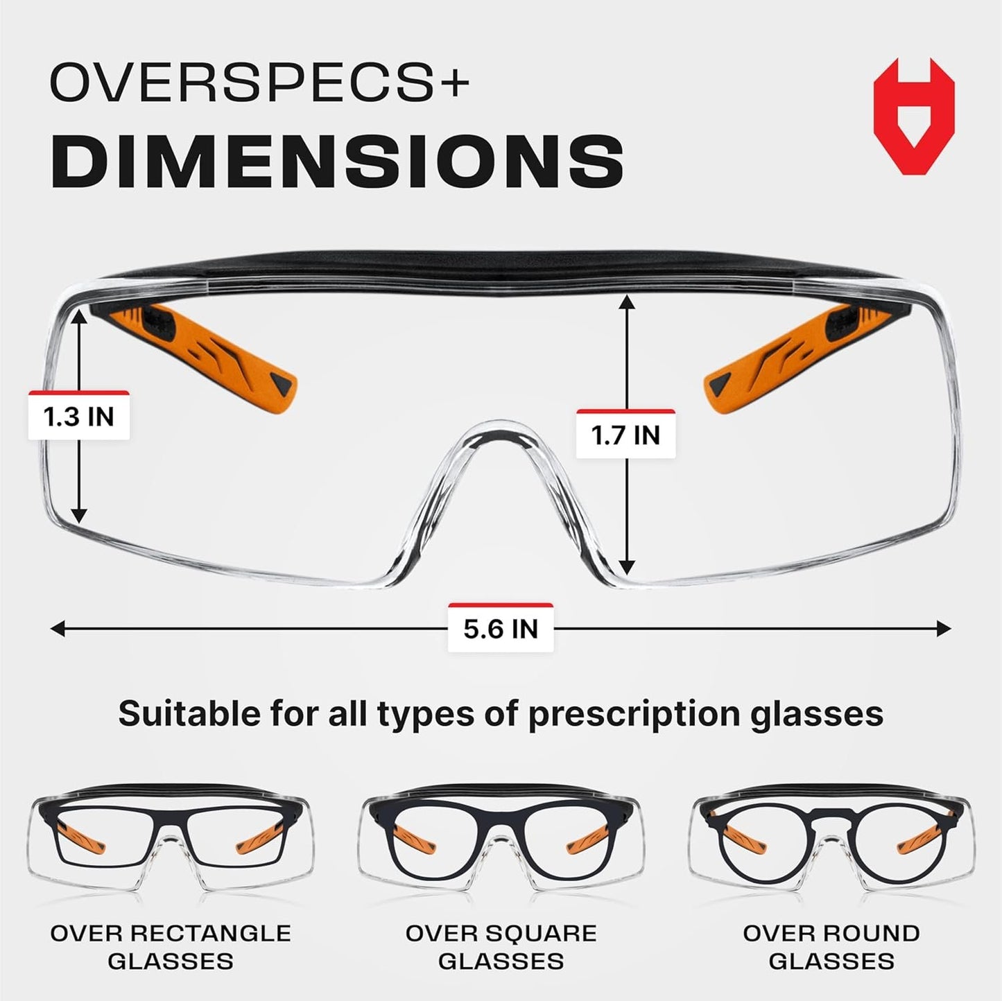 NoCry Safety Glasses That Fit Over Your Prescription Eyewear. Clear Anti-Scratch Wraparound Lenses, UV400 Protection, ANSI Z87 & OSHA Certified. Use in the Lab, Travelling, Black & Orange Frames