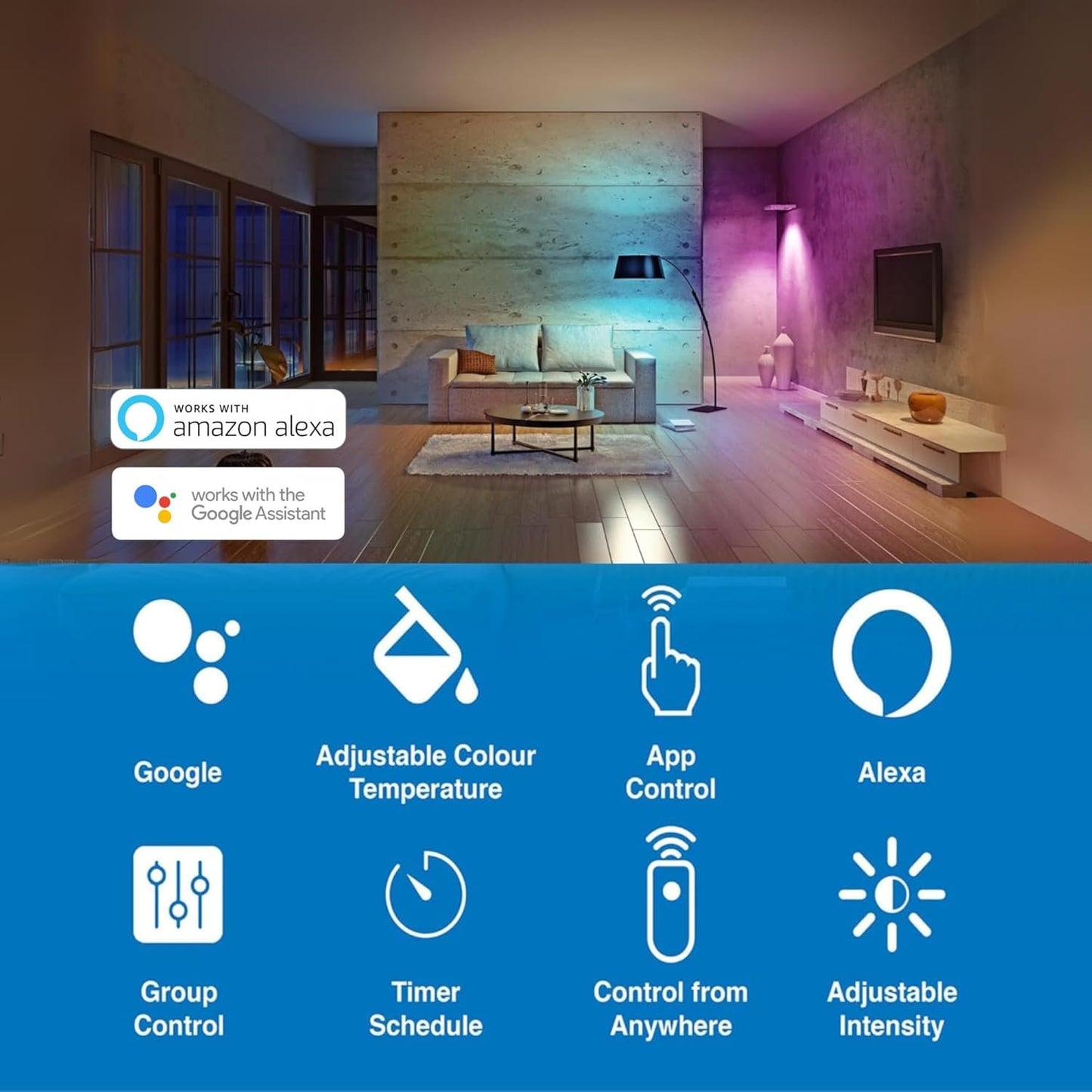 Laser 10W B22 Smart Bulb, 1000 Lumens, RGB, Adjustable 16.5M Colours, LED Light for Home DÃ©cor and Night Light - Wi-Fi App & Voice Control Compatible with Alexa, Amazon Echo, Google Assistant and more