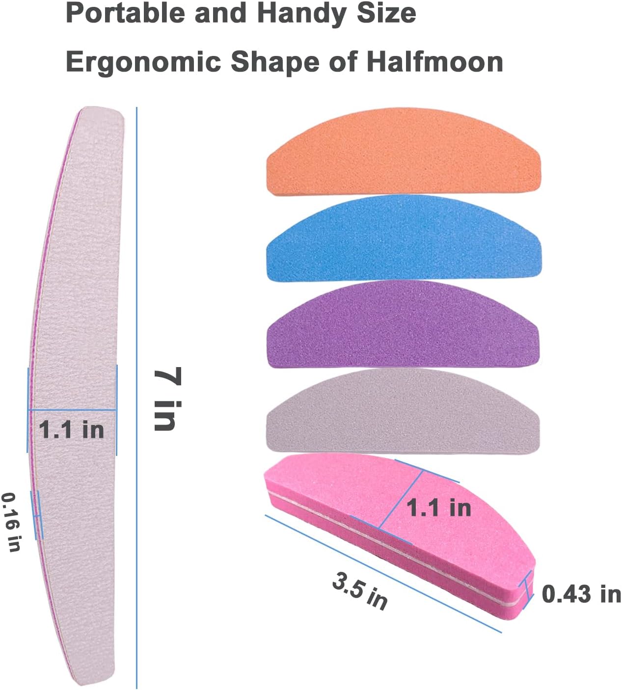 Nail File and Buffer (10 Pcs), Buffer Block Nail Files Double Sided 100/180 Grit for Acrylic and Natural Nails, fingernail Emery Board Buffing Blocks Manicure Set Nail Care kit Tool Halfmoon Arc