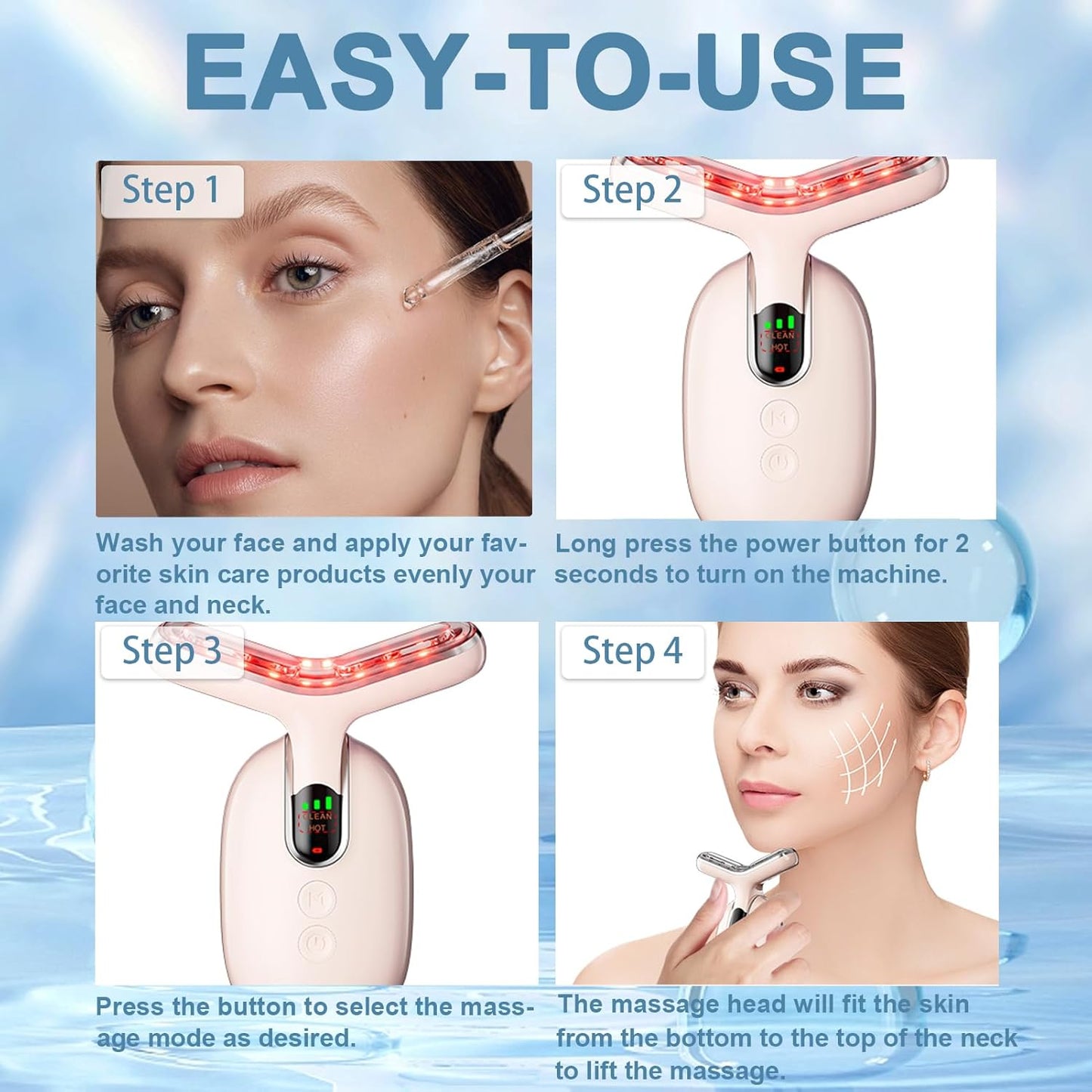 Mosnami Facial and Neck Beauty Massage,3 Models Face and Neck Beauty Device,at Home Face Tool for Skin Care (Pink)