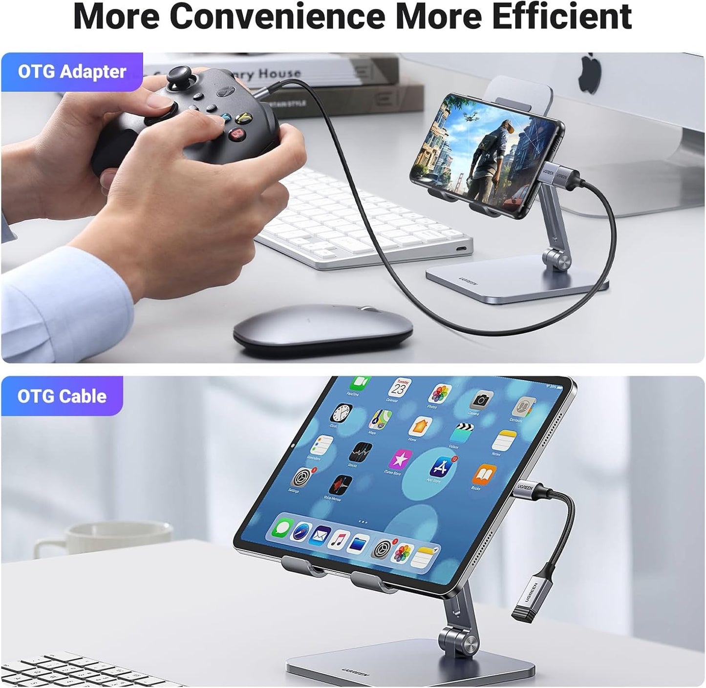 UGREEN USB C to USB 3.1 Adapter Braided Type C Male to USB Female OTG Data Cable Compatible with MacBook Pro 2021, MacBook Air 2022, iPad Pro 2021 2020, Galaxy S22 S21 Ultra S20 S10 S7, Grey