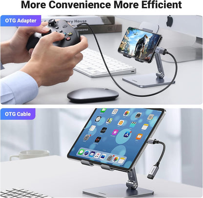 UGREEN USB C to USB 3.1 Adapter Braided Type C Male to USB Female OTG Data Cable Compatible with MacBook Pro 2021, MacBook Air 2022, iPad Pro 2021 2020, Galaxy S22 S21 Ultra S20 S10 S7, Grey