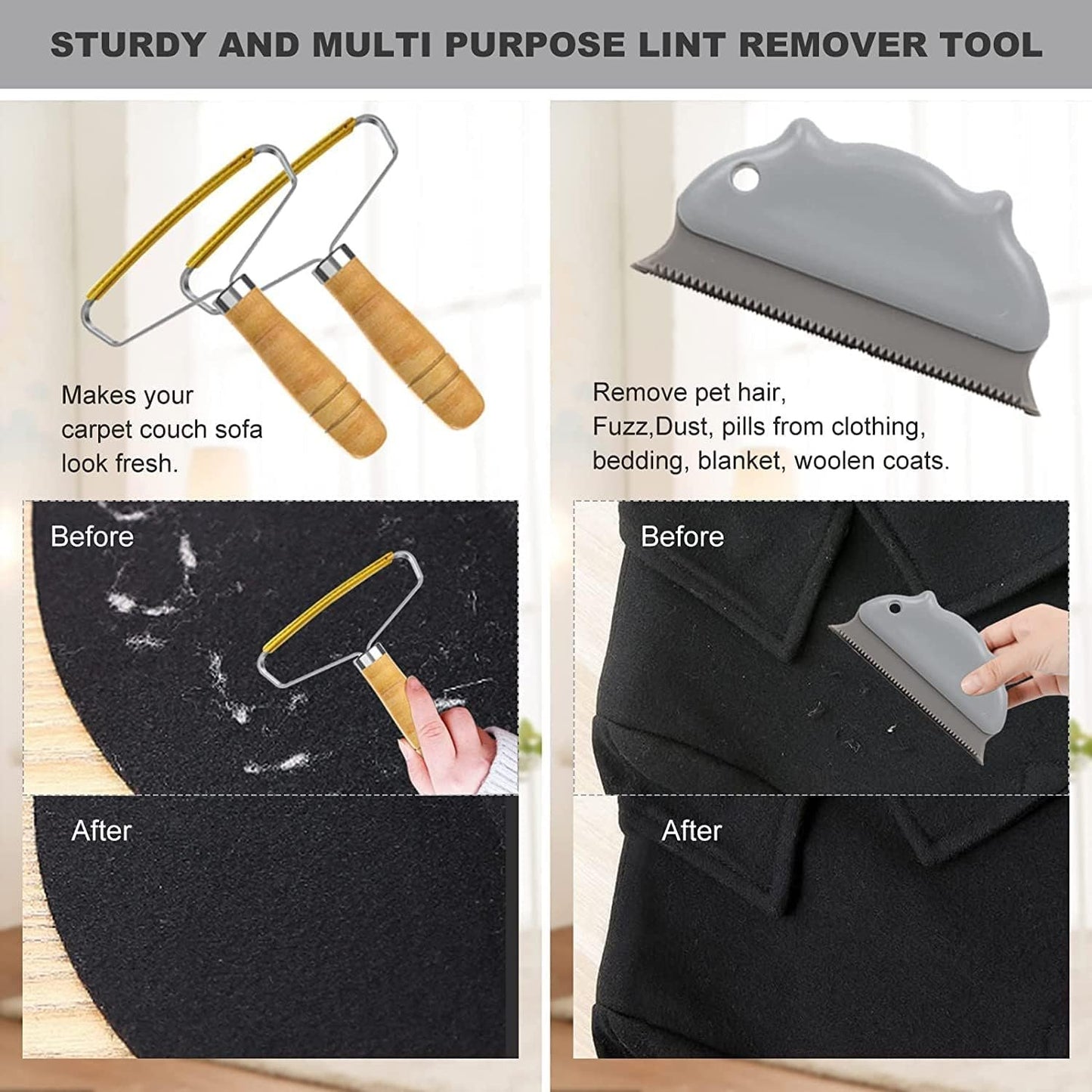 Portable Lint Remover, Pet Hair Remover, Lint Roller for Clothes and Carpet, 3 Pack Manual Fuzz Shaver Brush Tool Quickly and Effectively for Couch, Stairs, Blanket, Coat, Sweater