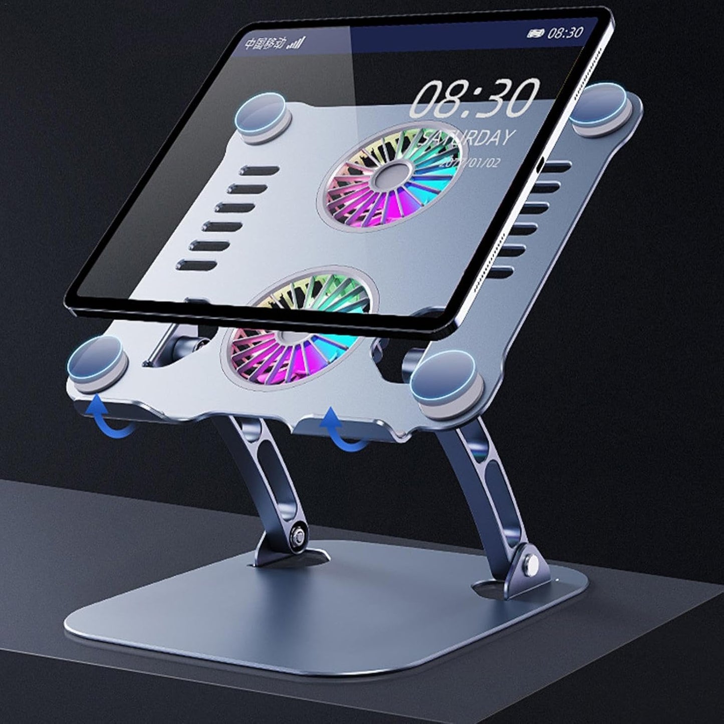 Zqkimzi Laptop Stand Fan, Adjustable Metal Cooling Pad, Ergonomic Laptop Cooling Stand, Foldable Laptop Cooling Pad, Adjustable Height Laptop Cooler, Fan Cooling Pad, Laptop Tablet Cooling Stand