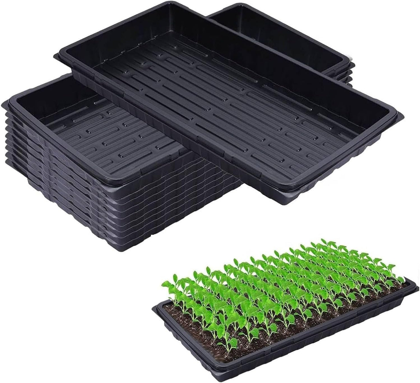 10 Pack 1020 Plant Growing Trays,Sturdy Farmer Self Seedling Nursery Tray Plastic Seeds Starter Tray,Black Plastic Growing Trays for Seedling Cloning Indoor Gardening Sprouts (5pcs)