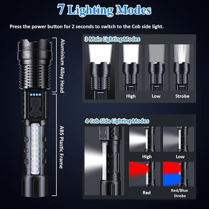 Economicalk Flashlight,A70 Tactical Flashlight,2024 New Upgraded A70 Tactical LED Flashlight,High Lumen Flashlight for Home Power Outage,Waterproof Rechargeable Flashlight with 7 Lighting Modes (2pc)