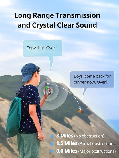 Inspireyes Rechargeable Kids Walkie-Talkie, 48 Hours Working Time, 3 Kilometers Long Range, Birthday Gifts for Boys Girls, Outdoor Toys for 3-12 Years Old Kids