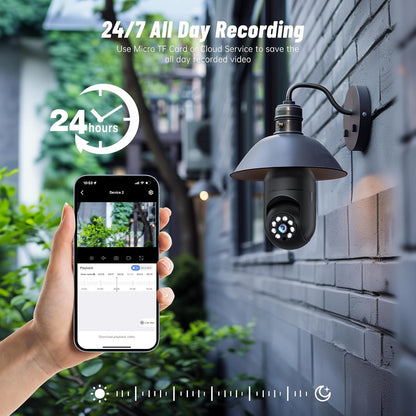 Light Bulb Security Camera 5G WiFi 2K Light Socket Security Cameras Wireless Outdoor EseeCloud, 360 Screw in Sight Bulb Motion Detection Siren Alarm Lightbulb Camera 2-Way Audio Color Night Vision