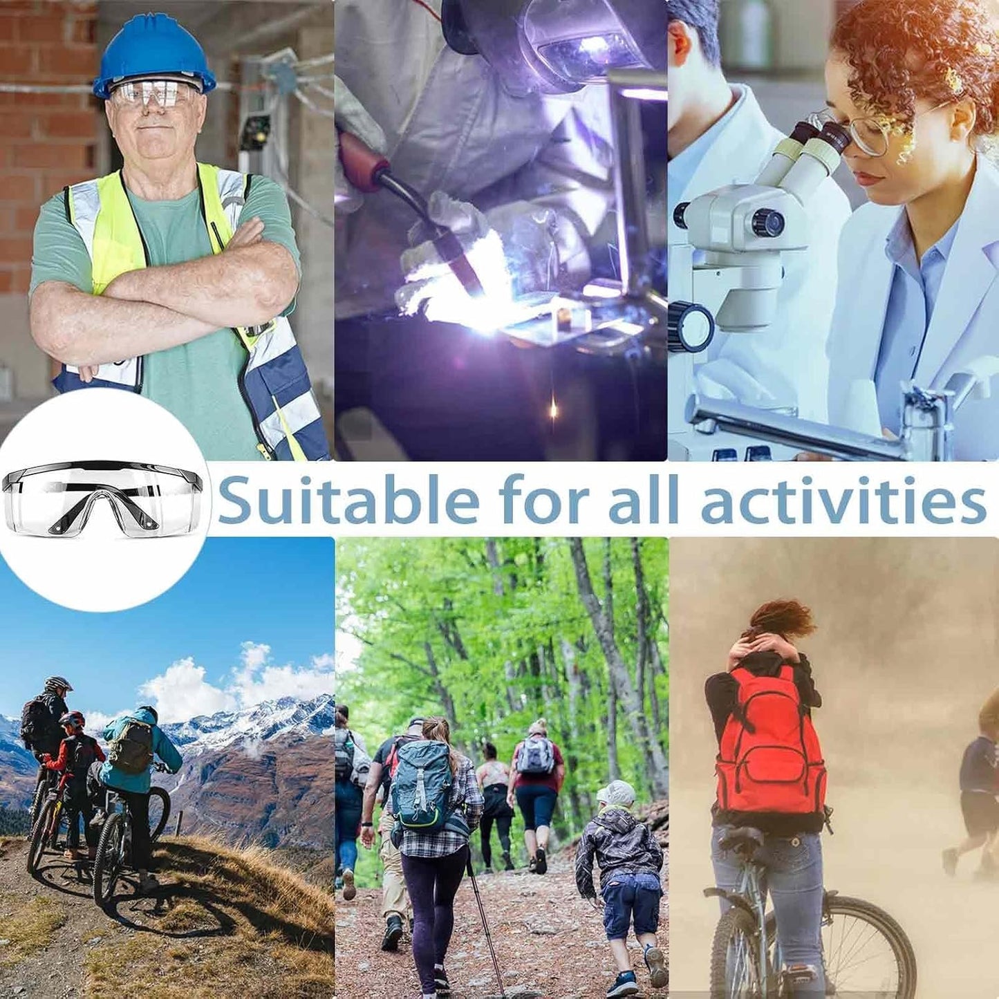 Safety Glasses with Adjustable Strap and Side Shields, 12 Pairs, Clear Lens, Scratch & Fog Resistant, Polycarbonate, Black Frame